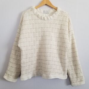 Vintage Allen Wah Cream Crochet Sweater Size Large
